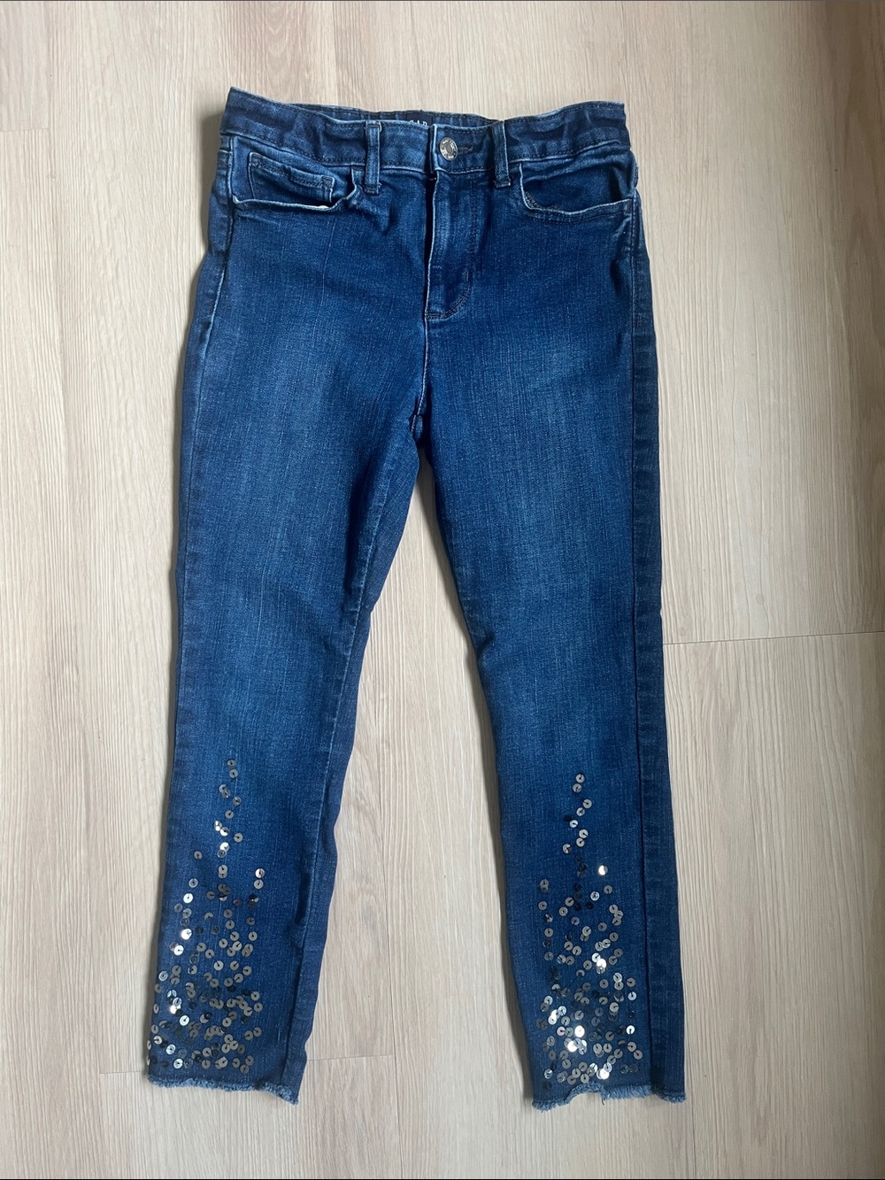 Gap Girls Dark Blue Sequin Hem Skinny Jeans